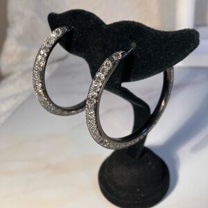 Zara hoops. Tiny shimmery cubic zirconias caught in fine mesh. Set in Hematite
